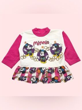 Vintage 90s Disney Club Mickey Minnie Mouse Dress Pink Rings Detail Size 2T Rare